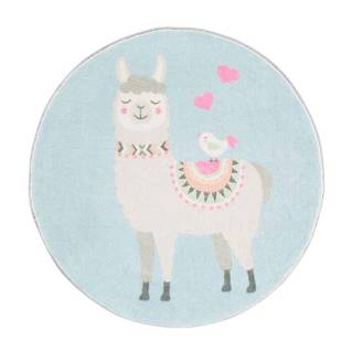 Kinderteppich Lama rund blau